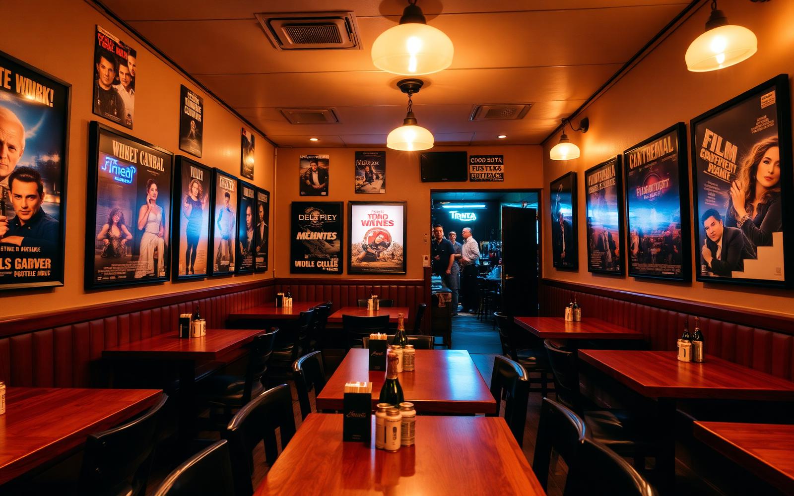 Ambiente do Cine Café com pôsteres de filmes